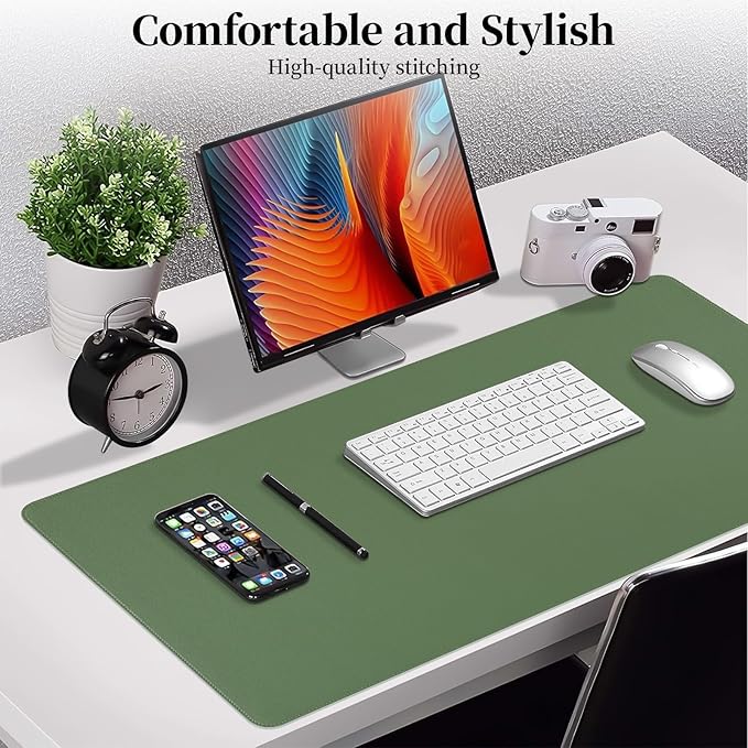Green Desk Mat, Waterproof Desk Pad for Keyboard and Mouse, Non-Slip Computer Desks Protector Cover, Desktop Mouse Pad for Home Office (Olive Green, 35.4"x17")