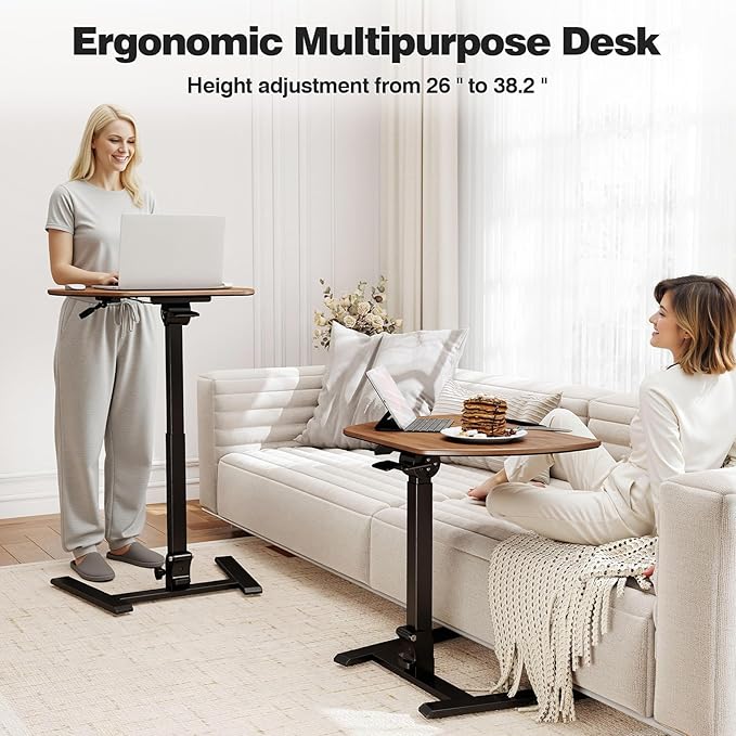 ROMOON Folding Portable Standing Desk with Wheels, No-Assembly Rolling Height-Adjustable Sit-Stand Table, Space-Saving Foldable Laptop Cart for Home Office and Computer Workstation (Walnut)