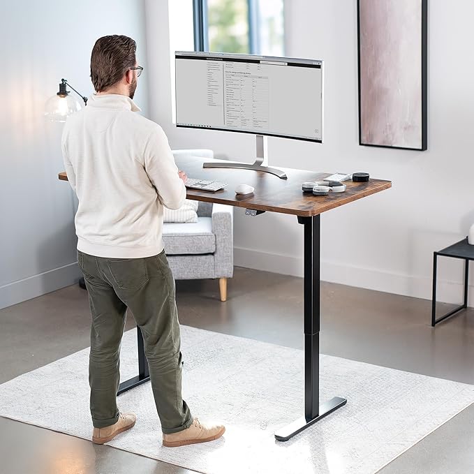VIVO Electric 60 x 30 inch Stand Up Desk, Height Adjustable, Rustic Vintage Brown Top Black Frame, Home and Office Furniture Sets, DESK-KIT-0B6N