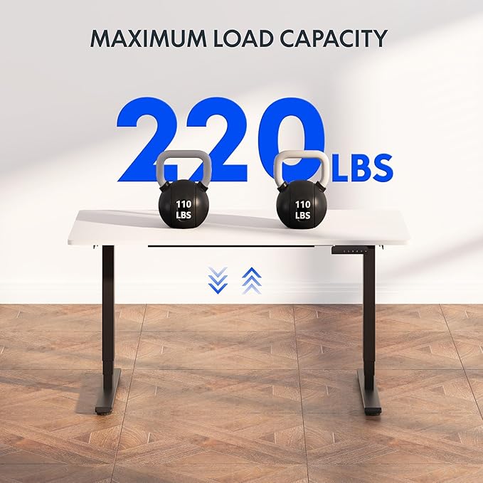 FLEXISPOT E6 3-Stage Dual Motor Electric Standing Desk 55 x 28 Sit Stand Up Desk, Holds 220 lbs, Adjustable Height w/Memory Presets, One-Piece White Desktop & Black Frame, Ships in 2 Boxes