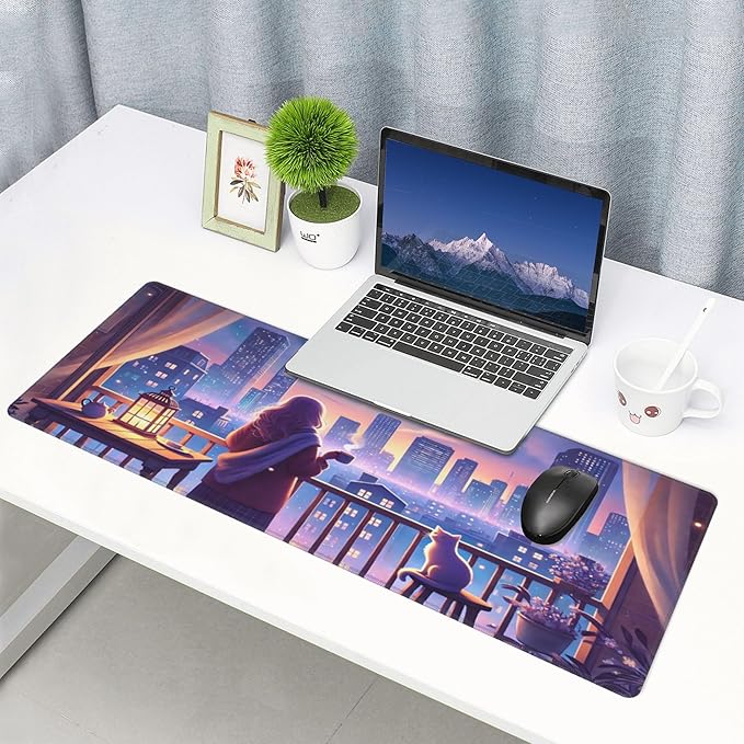 Cute Kawaii Cat Desk Mat Large Gaming Mouse Pad Cute Kawaii Cat Extended Mousepad Big in Laptop Computer Mouse Keyboard Mat for Office Desk Decor 31.5x12 in