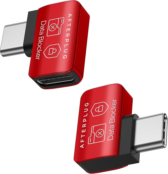 USB-C to USB-C Data Blocker, Anti Juice Jacking, for Charge-Only, Supports up to 240W PD Charging (2-Pack), Red