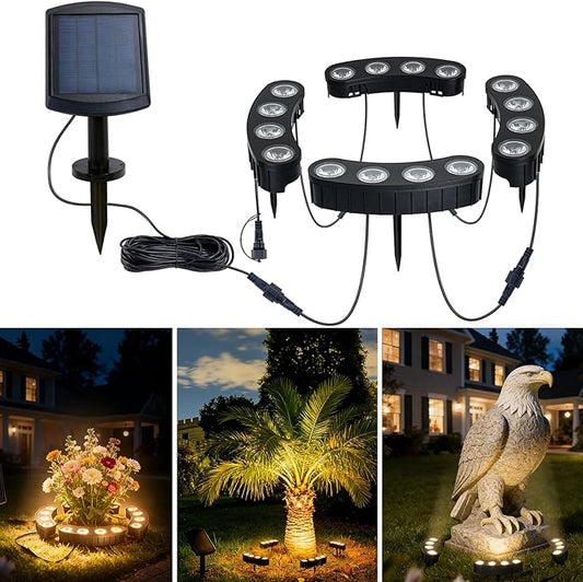 Solar Tree Lights Outdoor, Palm Tree Ring Lights with 3-in-1 Tie/Stake/Hang Installation, Warm White LED Tree Uplighting, 2000mAh Battery IP65 Waterproof Solar Tree Spotlights for Yard, Garden