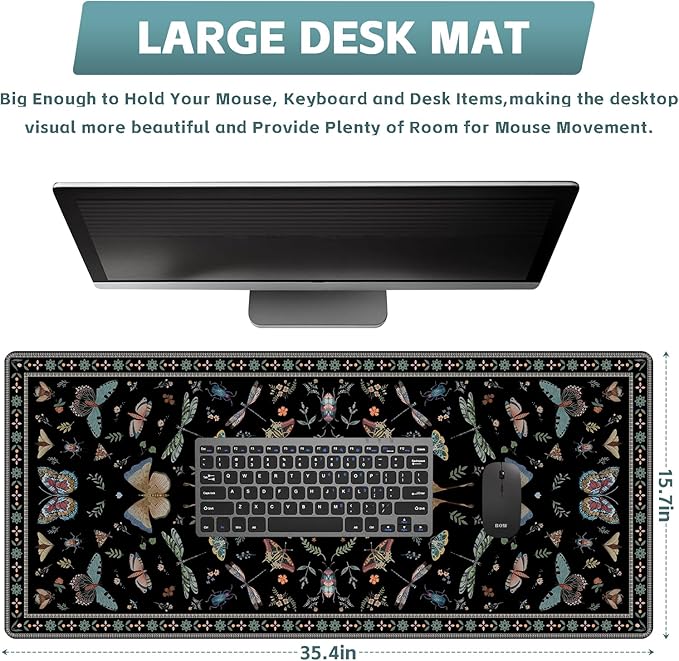 Baziabbo Black Desk Mat,XXL Extended Big Mouse Pad,Gaming Mousepad with Stitched Edge,Non-Slip Rubber Base Keyboard Desk Pad for Home Office Study Game