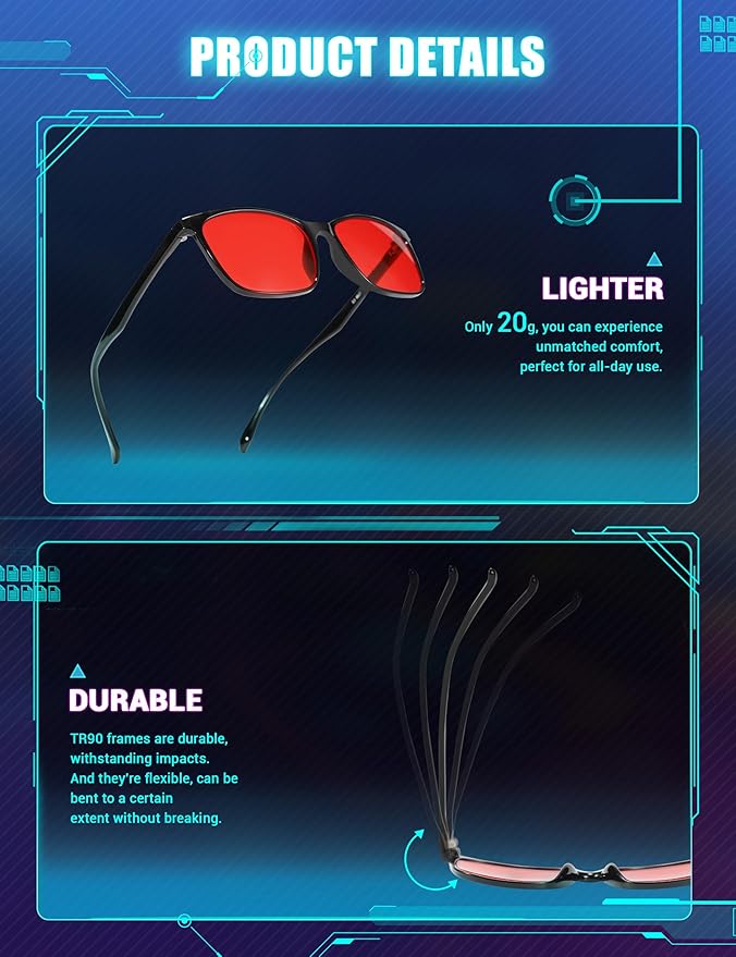 TIJN Sleep Glasses for 99.9% TR90 Blue Green Light Blocking Dual AR Coatings Red Lens for Computer Gaming Reduce Eyestrain, Clear