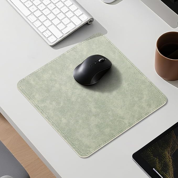 Imitation Crazy Horse Leather Desk Mat - Waterproof Desk Pad - Ideal for Large Mouse Pad and Desk Mats on Top of Desks (Light Green+White, 11"*8")