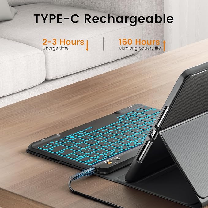 OYEEICE Keyboard case for iPad 9.7 inch, iPad 6th Gen (2018), iPad 5th Gen (2017), iPad Air 2 (2014) - 7 Color Backlit Wireless Keyboard with Pencil Holder for iPad 6th/5th Pro 9.7'' Air 2/1 - Black