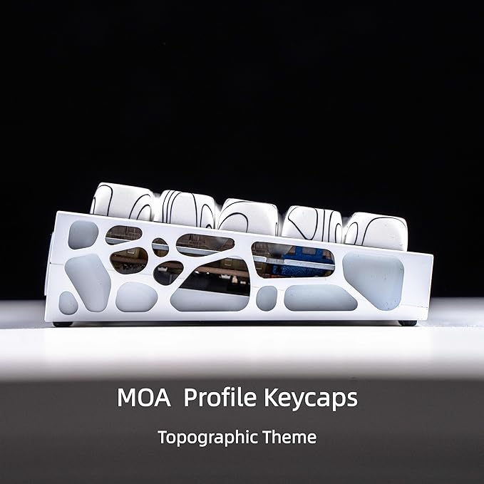 dagaladoo White Topographic Keycap Set, MOA Profile PBT Key caps 60 75 100 Percent,Dye-Sub 129-key Custom Keyboard Keycap for 100% 75% 65% 60% TKL US Layout Mechanical Keyboard