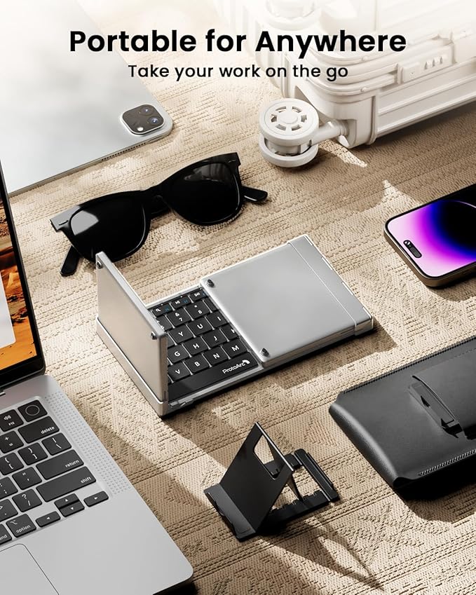 ProtoArc Foldable Keyboard with Touchpad, XK01 TP Folding Portable Keyboard, Full Size Keys, Large Trackpad Bluetooth Travel Keyboards for Laptop PC Tablet - Black Silver