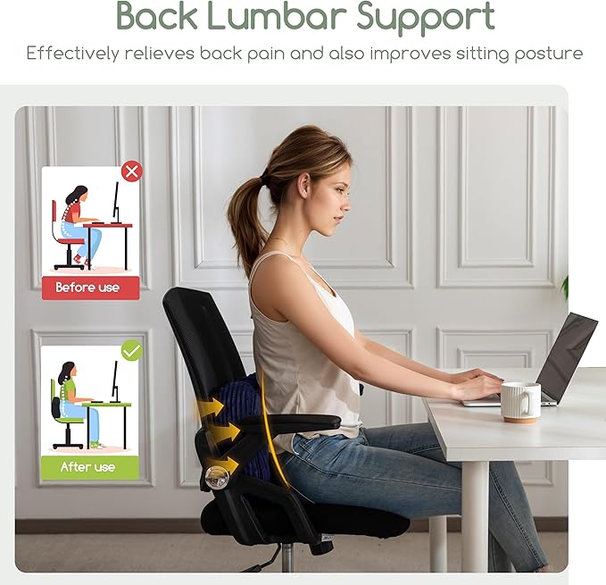 HIGOGOGO Lumbar Support Pillow for Recliner Chair/Accent Chair/Couch/Office Chair, Tufted Corduroy Back Support Cushion for Elderly, Recliner Cushions for Back Rest, Pain Relief, Reading, Navy