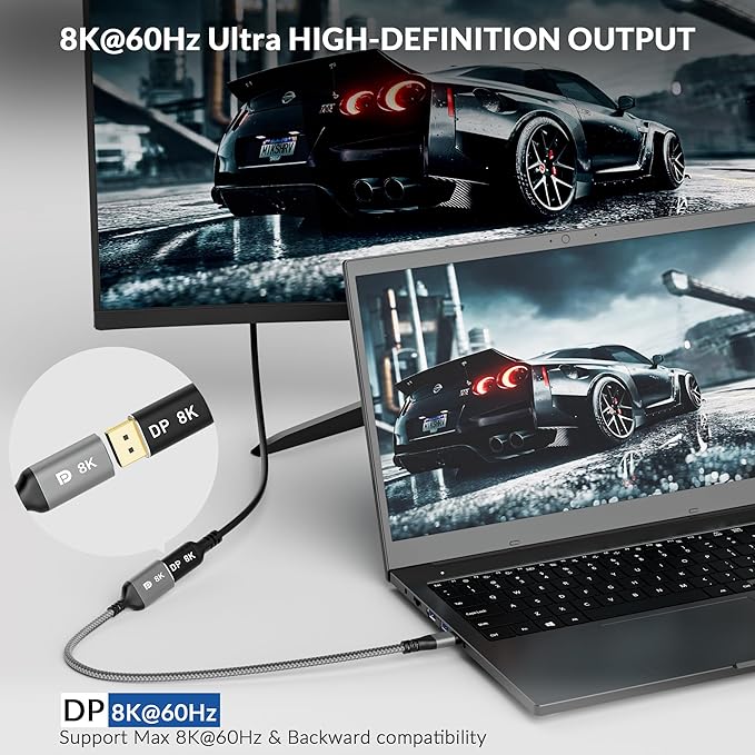 8K USB C to DisplayPort Adapter, Type-C Male (Source) to DisplayPort 1.4 Female (Screen) Converter Connector,8K@60Hz,4K@144Hz,4K@120Hz for iPhone 15 Series, MacBook Pro, Air, iPad Pro, Galaxy S23