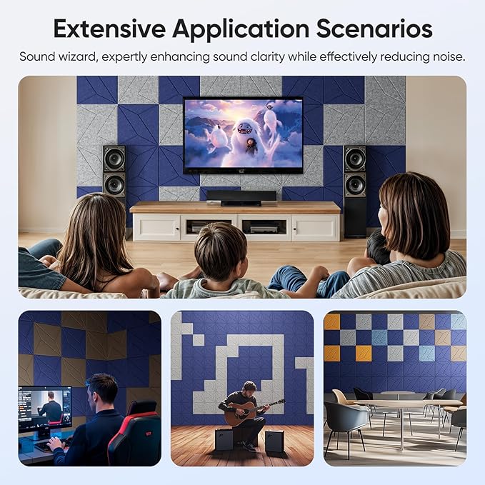 12 Pack 12" X 12" X 0.4" Acoustic Panels for Wall Sound Absorbing, P-Stripes Square Self-Adhesive Sound Panels, High Density Suitable for Multiple Scenarios(Silver Gray)
