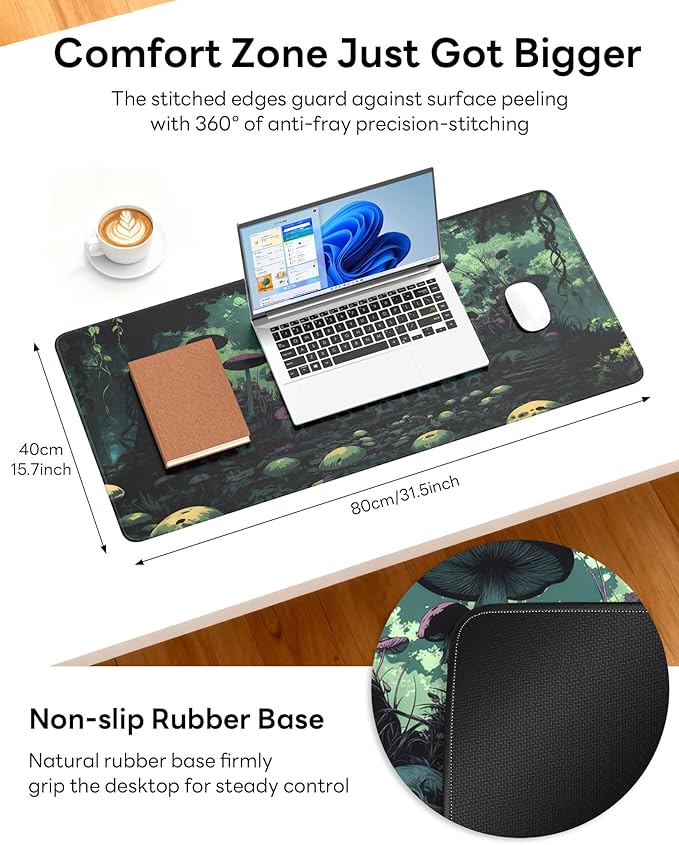 XL Gaming Mouse Pad, 31.5x15.7'' Large Desk Mat with Anti-Slip Rubber Base & Stitched Edges for Gaming, Office, Home, Gloomy Cemetery