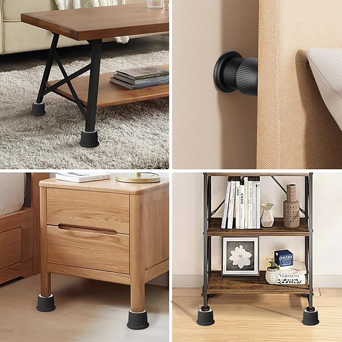1.6-2.6 Inch Adjustable Bed Risers, Durable ABS & Anti Slip Bed Stoppers for Headboard, Suitable for Small Furniture Risers, Such As Table Risers, Chair Risers, Desk Leg Riser, Black 4 Pack