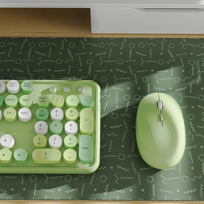 x UBOTIE Colorful Wireless Keyboard and Mouse Combo, Full-Sized Office Keyboard with Typewriter Flexible Keys, 2.4GHz Dropout-Free Connection, Optical Mouse for PC Laptop(Green Colorful)