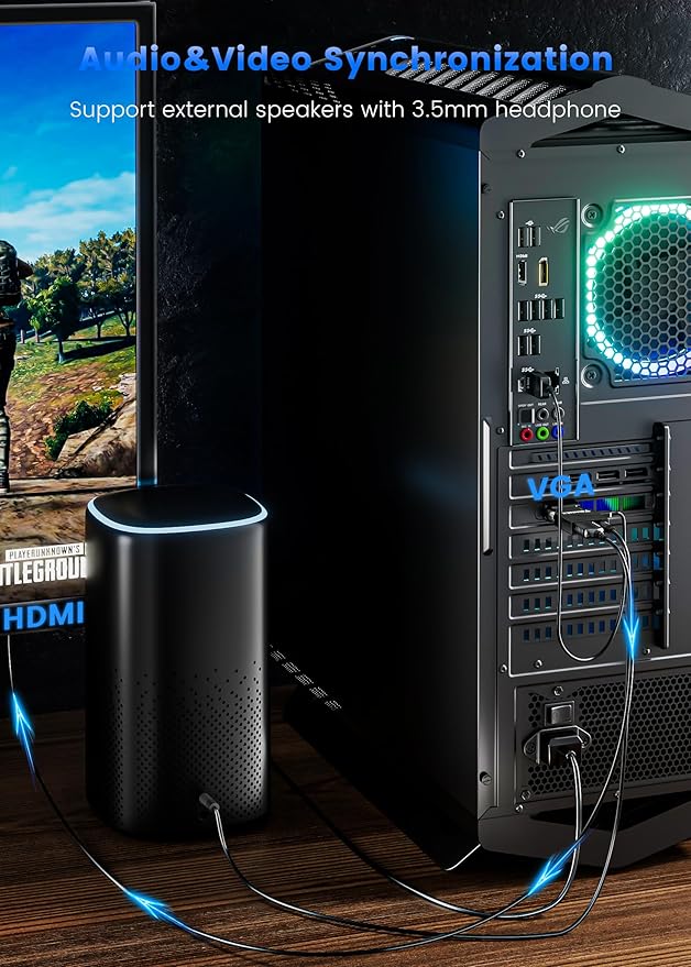 VGA to HDMI Adapter with Audio, Uni-Direction VGA (Source) to HDMI (TV/Monitor), Active VG A in HDM I Convertor Male to Female 1080P Video Dongle for Laptop,Computer,Projector