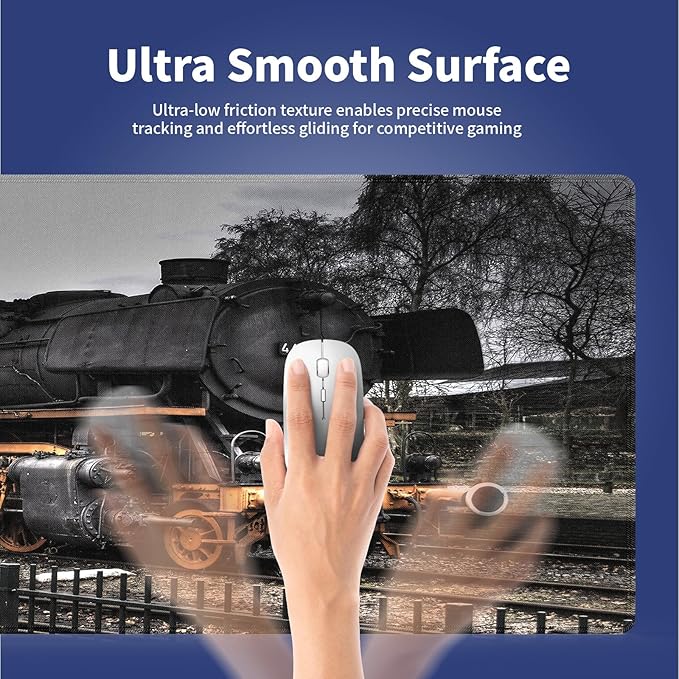 Extra Large Gaming Mouse Pad (31.5" x 11.8") with Durable Stitched Edges – Vintage Steam Locomotive Old Train at a Railway Station, Anti-Slip Base & Smooth Fabric Surface Extended XXL Desk Mat