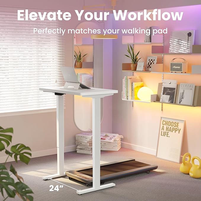 HUANUO Electric Standing Desk, 40 x 24 Inch Height Adjustable Computer Desk with Storage Bag, 4 Height Memory Settings, Sit Stand Up Desk for Home Office, White