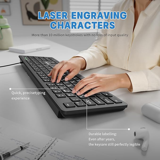 Russian Keyboard with English (Cyrillic),Non Fading Characters,12 Multimedia Keys USB Interface,1.6m line Length Suitable for Computer Laptop PC,Full Size with Number Key,Plug and Play