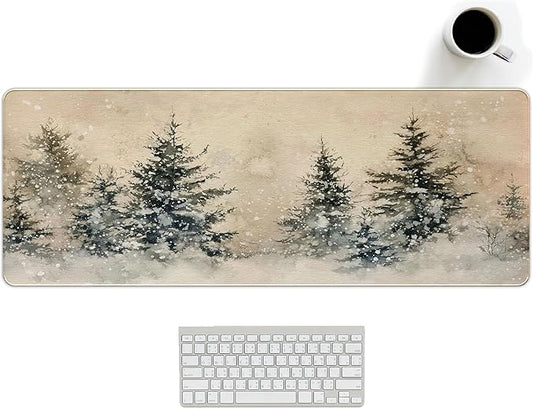 Vintage Winter Decor for Desk Mat Retro Pine Tree Mouse Pads Large, Snowy Forest Big Long Mouse Pad for Computers, Retre Snow Decor Gaming Mousepad XL Xmas Wniter Gifts for Women Girls 31.5x11.8