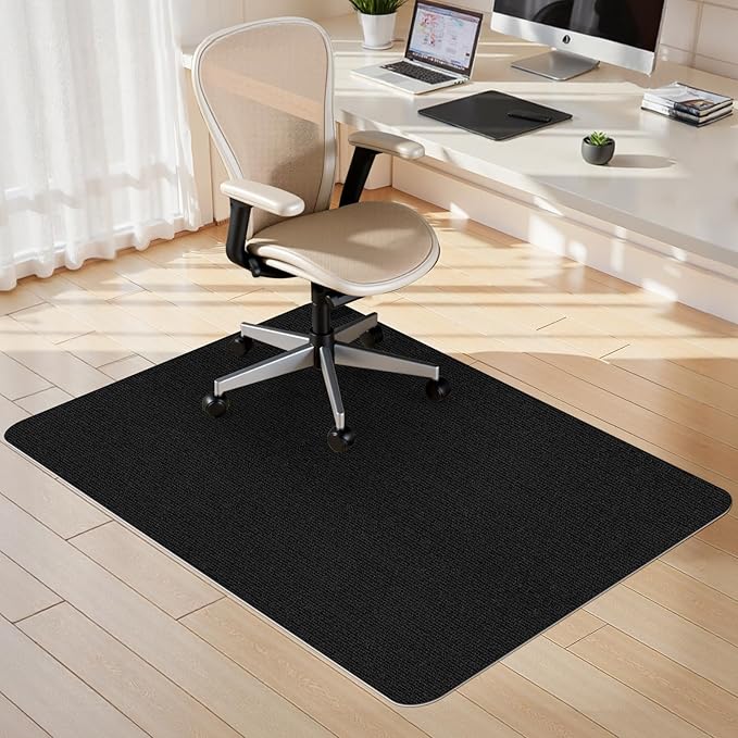 Sycoodeal Office Chair Mat for Hardwood Floor,Slip Resistant Floor Mat for Office Computer Gaming Chair,Heavy Duty Floor Protector for Rolling Chairs,Easy to Clean,Black(48"x60")