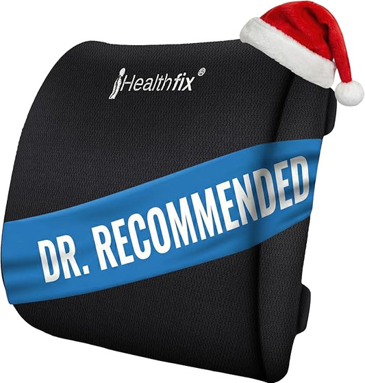 Healthfix® Ergonomic Lumbar Support Pillow – Expertly Designed in Germany – Improves Posture & Relieves Back Pain – Memory Foam Back Cushion for Office Chair & Couch - Soft (99–150 lbs)