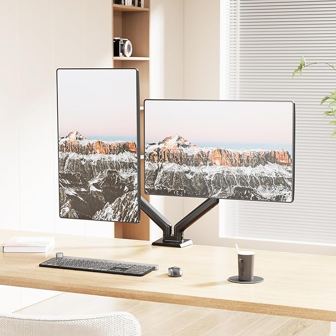 Mount-It! Full Motion Dual Monitor Mount with Spring Arms, 17" to 32", Full Motion Monitor Arm with Tilt, Rotation, Swivel, Height Adjustment, Clamp or Grommet, Fits VESA 75x75 and 100x100 - Black