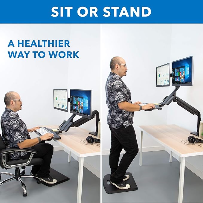 Mount-It! Dual Monitor Arm Desk Mount Sit-Stand Workstation with 2 USB 3.0 Ports, Height Adjustable 23.1–42.9”, Fits Two 17–27” Screens, 13.2 lbs Each, VESA 75x75 100x100, Clamp or Grommet