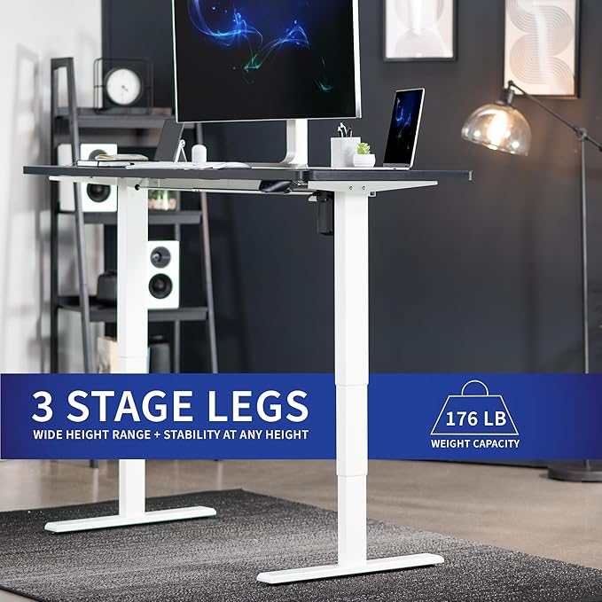 VIVO Electric Stand Up Desk Frame Workstation with Memory Touch Pad, Single Motor Ergonomic Standing Height Adjustable Base, White, DESK-V102EW