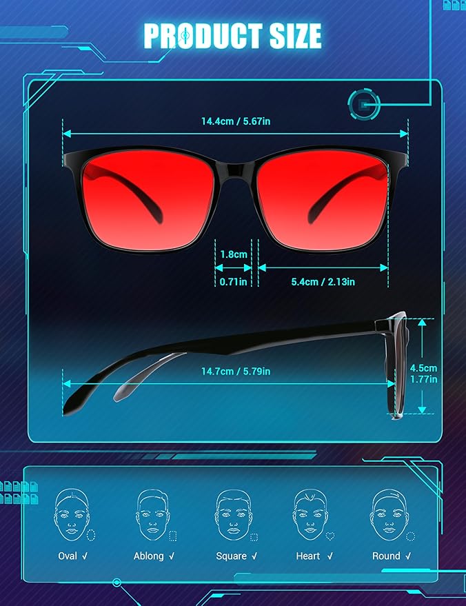 TIJN Sleep Glasses for 99.9% TR90 Blue Green Light Blocking Dual AR Coatings Red Lens for Computer Gaming Reduce Eyestrain, Black