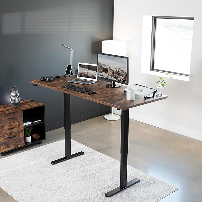 VIVO Electric 71 x 30 inch Stand Up Desk, Height Adjustable, Rustic Vintage Brown Top Black Frame, Home and Office Furniture Sets, DESK-KIT-0B7N