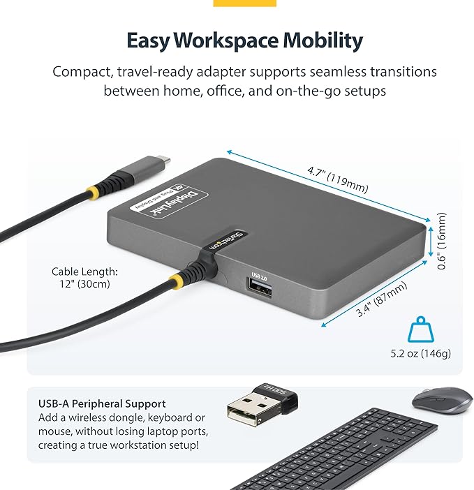 StarTech USB-C to Quad DisplayPort 4K60, 4K120 Workstation Dock, 140W PD Passthrough, USB for Keyboard and Mouse, Windows, Mac M1-M5, USB4, Thunderbolt, DisplayLink DL7400, TAA (Quad-USB-DP-Adapt)