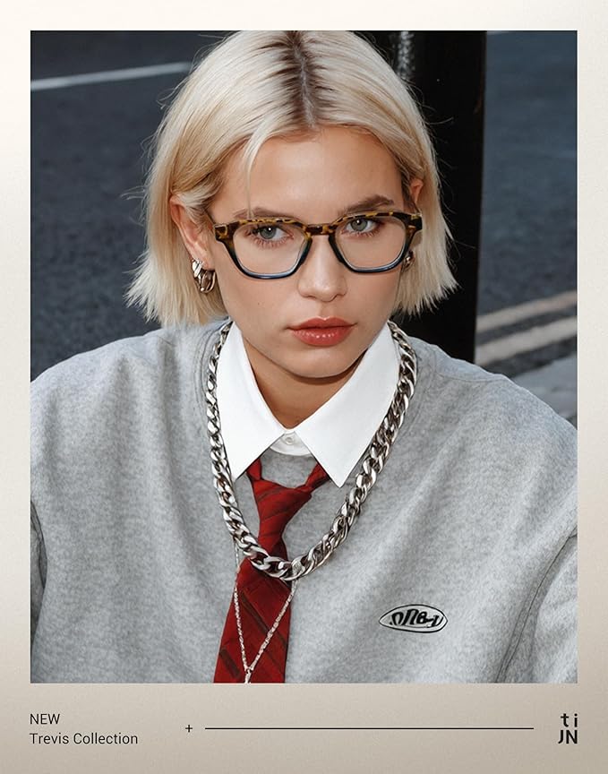 TIJN Blue Light Blocking Glasses, Anti Eyestrain UV Protection, TR90 Square Frame Glasses Chic Preppy Look for Women and Men