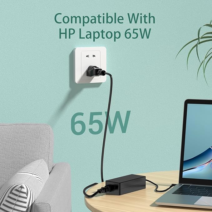 65W Replacement for HP Laptop Charger Probook, Envy, Pavilion, Stream, EliteBook, X360 Computer Charger Blue Tip Notebook PC Power Cord