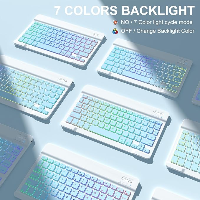 for iPad 11th 10th Generation Case with Keyboard, 10.9 Inch 7Color Backlit Detachable Wireless BT Keyboard Folio Protective Case with Pen Holder for New iPad 10th Generation 2022 (Blue)