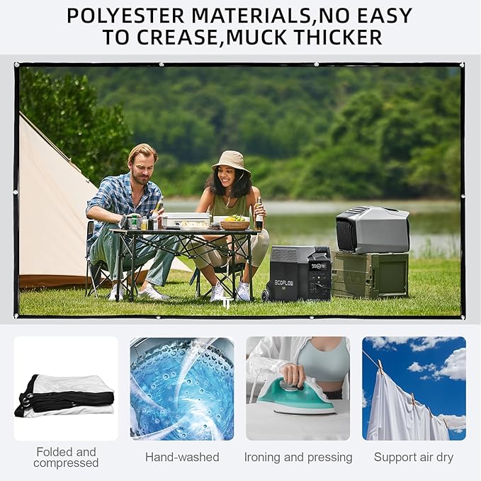 LIHONG 4K Projector Screen, 16:9 HD Foldable Portable Double Sided Anti-Crease Projection Screens for Indoor Outdoor Use, Home Theater, Party, Office, Classroom (100" 16:9)