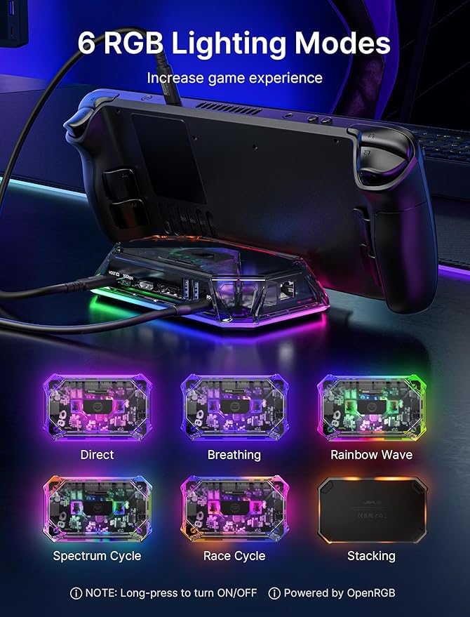 JSAUX RGB Docking Station for Steam Deck (OLED)/ROG Ally/Legion Go, 12-in-1 Handheld Dock with 4K@120Hz HDMI & DisplayPort Gigabit Ethernet USB C 3.2 USB A 3.2/2.0, SD/TF Slots 3.5mm Jack-HB1201S
