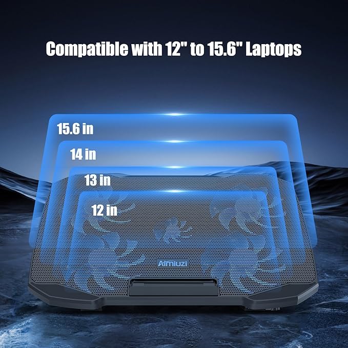 Laptop Cooling Pad Laptop Cooler Stand, Laptop Fan Cooling Pad for 12-15.6 Inch Laptop Notebooks, 5 Quiet Fans, 5 Angle Adjustable Laptop Cooling Stand (Black)