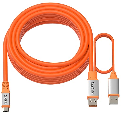 OkyLink 32ft (10M) USB 3.2 Gen 2 Type A to Type C Male to Male Cable - 10Gbps Long Range with External Power, Orange