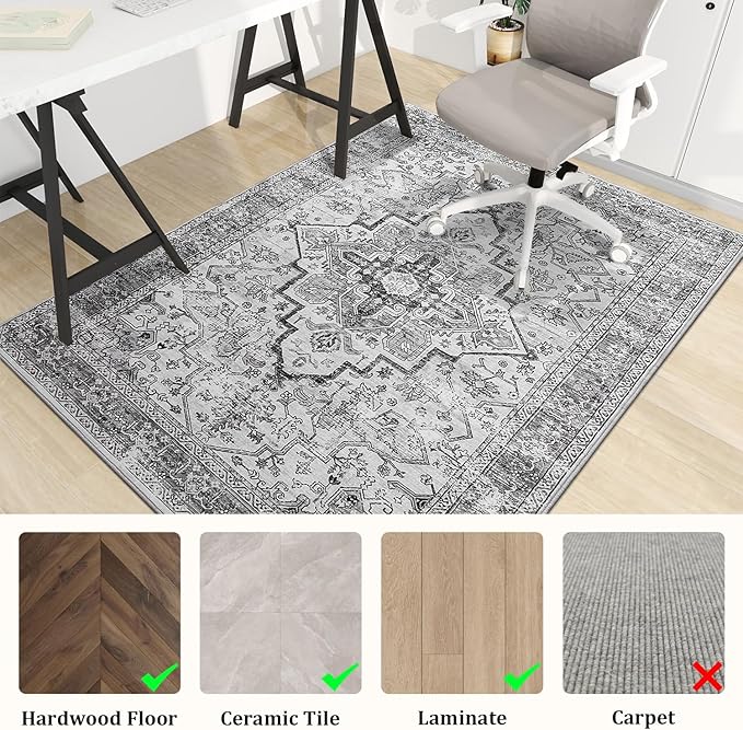 chakme Office Chair Mat for Hardwood Floor, 48"x36" Easy Glide Computer Desk Mat Protector for Rolling Chair Under Desk Rug Nonslip Backing, Machine Wash, (Boho)