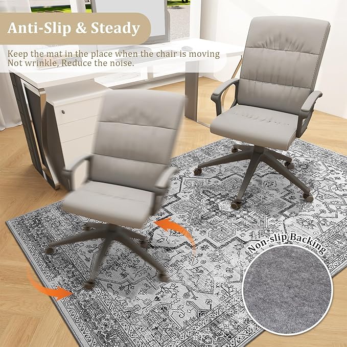 chakme Office Chair Mat for Hardwood Floor, 48"x36" Easy Glide Computer Desk Mat Protector for Rolling Chair Under Desk Rug Nonslip Backing, Machine Wash, (Boho)