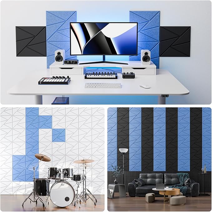 22 Pack Acoustic Panels with Self-Adhesive, 12"X 12"X 0.4"Sound Proof Foam Panels, Sound Panels High Density, Soundproof Wall Panels for Home Studio Office Light Blue