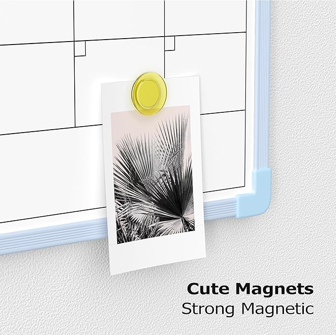 Monthly Whiteboard Calendar for Wall, 24" x 18" Dry Erase Board with Plastic Frame, Hanging Dry Erase Calendar with 3 Mini Sticky Notes for Kitchen Planner, Memo, Home and Office, Blue