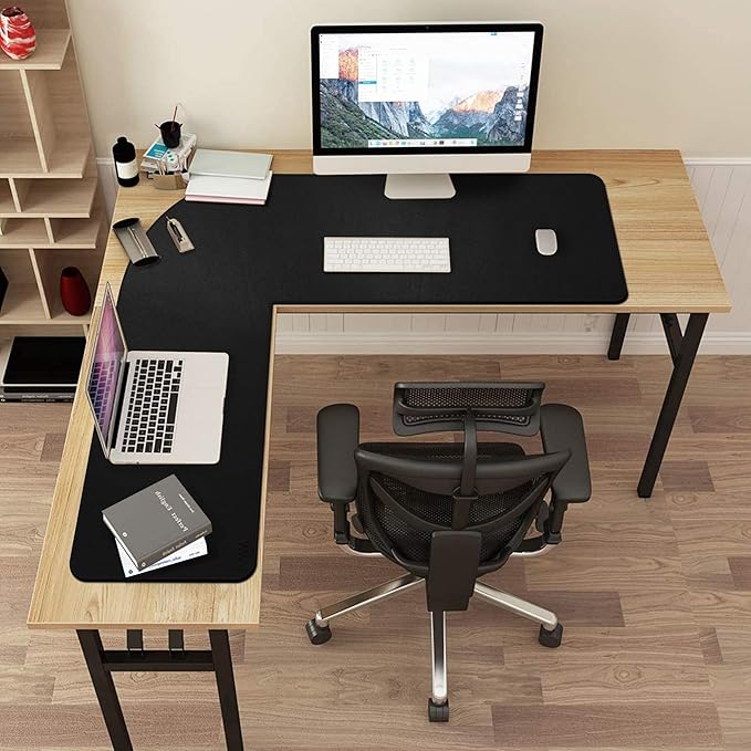 Vyaaa Corner Desk Mat, (39.4"+ 39.4") x 13" PU Leather L Shaped Desk Mat, Reversible L Shaped Corner Desk Pad, XL Gaming Mouse Pad for Computer, Gaming, Writing, Home and Office(Black)