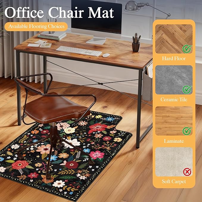 Office Chair Mat for Hardwood Floor & Tile Floor,36"X 48" Heavy Duty Desk Chair Mat for Hard Floors, Under Desk Rug for Rolling Computer Chair,Anti Slip,Low Pile Carpet Protector-Convex Colorful