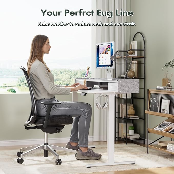 Homall Electric Standing Desk with 2 Drawers, Adjustable Height Computer Desk with Storage Sit Stand Table with Storage Shelf and Splice Board Quick Install for Home Office (White, 55 Inch)