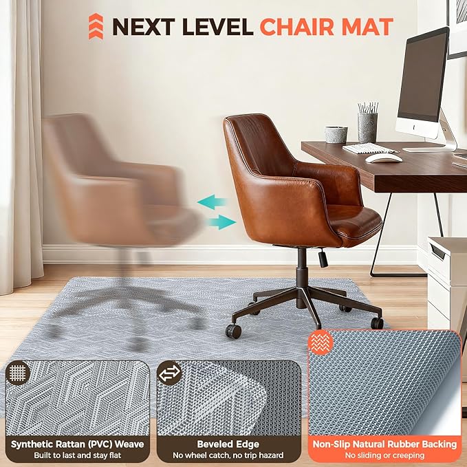 BAGAIL Office Chair Mat for Hardwood Floor, 45"x53" Heavy Duty Computer Chair Mat - Fast Flat & Smooth Glide - Non-Slip Desk Chair Floor Protector for Home Office - Gray Diamond