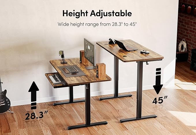 BANTI 48" x 24" Height Adjustable Electric Standing Desk with Keyboard Tray, Sit Stand up Desk with Splice Board, Black Frame/Rustic Brown Top