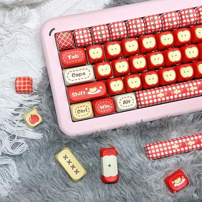 MOA Profile PBT Keycaps - Kawaii Red Keycap, 140 Key Cute Anime Custom Keycaps for Mechanical Keyboards with Cherry/Gateron MX Switches(Safe Fruit Theme)
