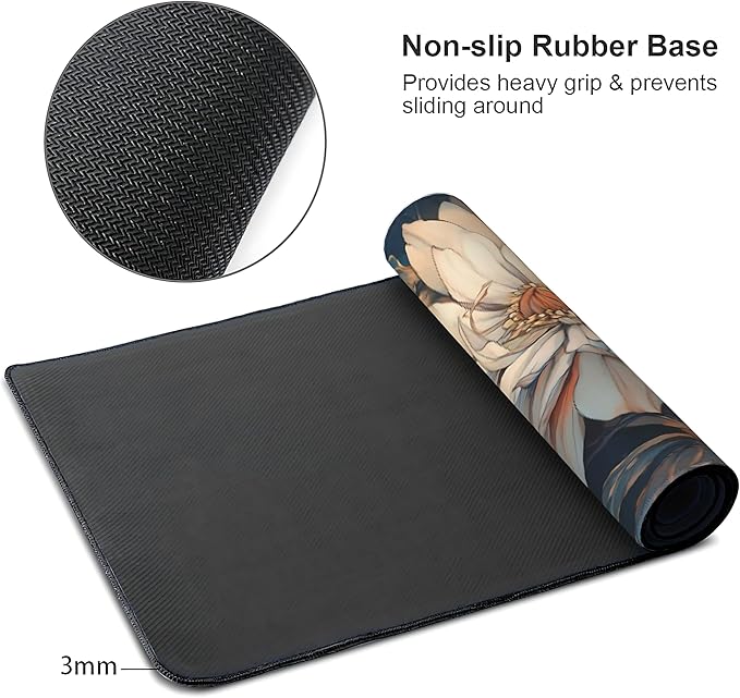 Floral Aesthetic Lotus Gaming Mouse Pad, Blue Pink Japanese Desk Mat with Anti-Slip Base & Stitched Edges, Office Supplies & Desk Decor for Women, 35.4" x 15.7" in Home Office Essentials